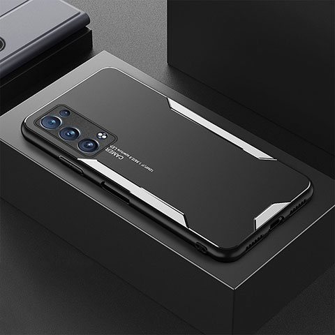 Custodia Lusso Alluminio e Silicone Laterale Cover per Oppo Reno6 Pro+ Plus 5G Argento