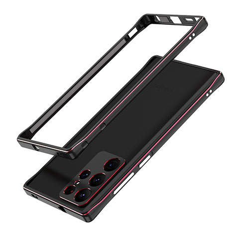 Custodia Lusso Alluminio Laterale Cover A01 per Samsung Galaxy S21 Ultra 5G Rosso e Nero