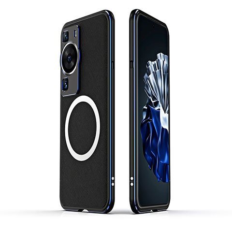 Custodia Lusso Alluminio Laterale Cover con Mag-Safe Magnetic JZ1 per Huawei P60 Pro Blu e Nero