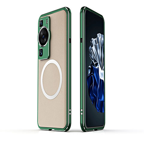 Custodia Lusso Alluminio Laterale Cover con Mag-Safe Magnetic JZ1 per Huawei P60 Pro Verde