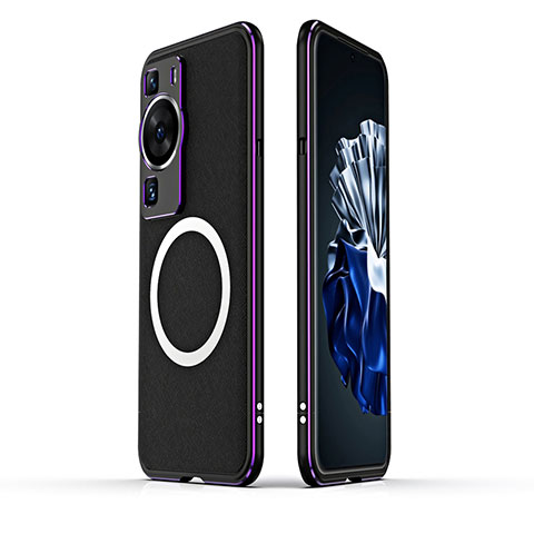 Custodia Lusso Alluminio Laterale Cover con Mag-Safe Magnetic JZ1 per Huawei P60 Viola e Nero