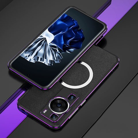 Custodia Lusso Alluminio Laterale Cover con Mag-Safe Magnetic per Huawei P60 Pro Viola e Nero