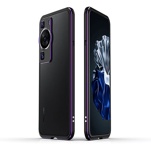 Custodia Lusso Alluminio Laterale Cover JZ1 per Huawei P60 Viola e Nero