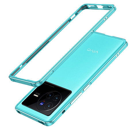 Custodia Lusso Alluminio Laterale Cover JZ1 per Vivo X80 5G Cielo Blu