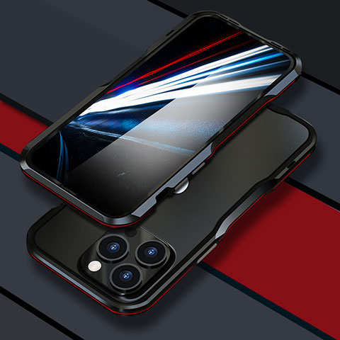 Custodia Lusso Alluminio Laterale Cover LF1 per Apple iPhone 14 Pro Rosso e Nero