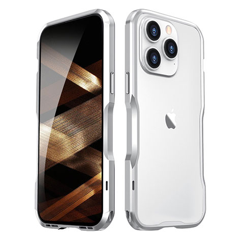 Custodia Lusso Alluminio Laterale Cover LF2 per Apple iPhone 15 Pro Argento