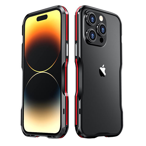 Custodia Lusso Alluminio Laterale Cover LF3 per Apple iPhone 14 Pro Rosso e Nero