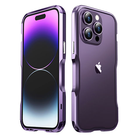 Custodia Lusso Alluminio Laterale Cover LF3 per Apple iPhone 14 Pro Viola