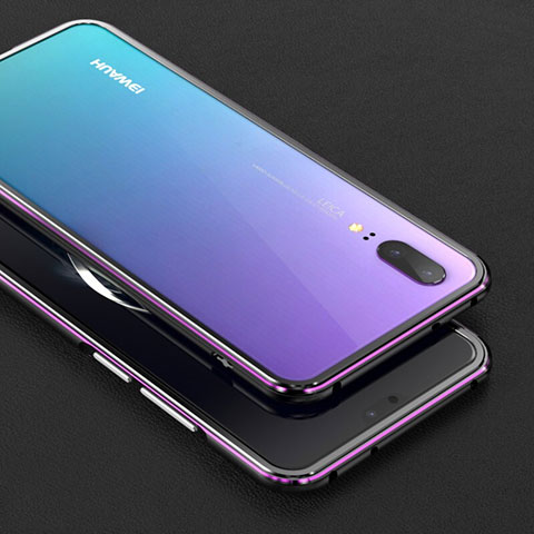 Custodia Lusso Alluminio Laterale Cover M01 per Huawei P20 Viola