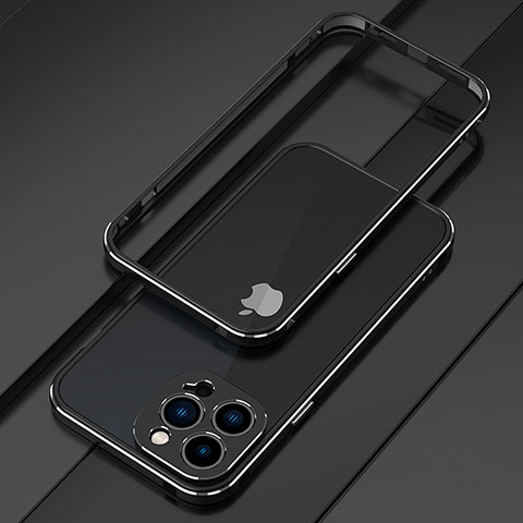 Custodia Lusso Alluminio Laterale Cover per Apple iPhone 13 Pro Max Argento e Nero