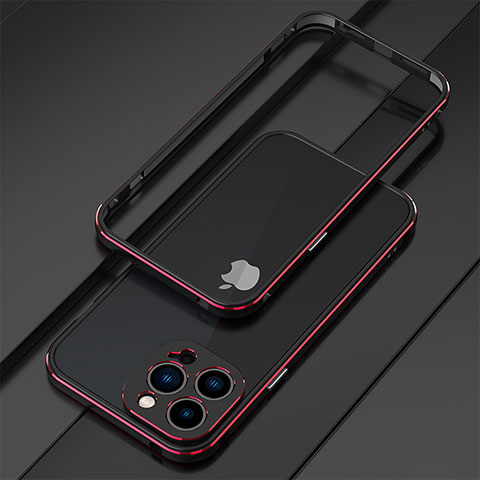 Custodia Lusso Alluminio Laterale Cover per Apple iPhone 13 Pro Rosso e Nero