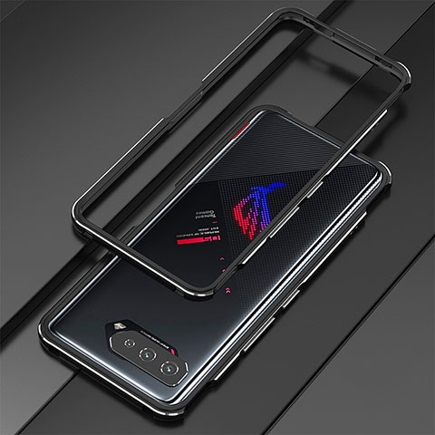 Custodia Lusso Alluminio Laterale Cover per Asus ROG Phone 5s Argento e Nero