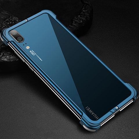 Custodia Lusso Alluminio Laterale Cover per Huawei P20 Blu