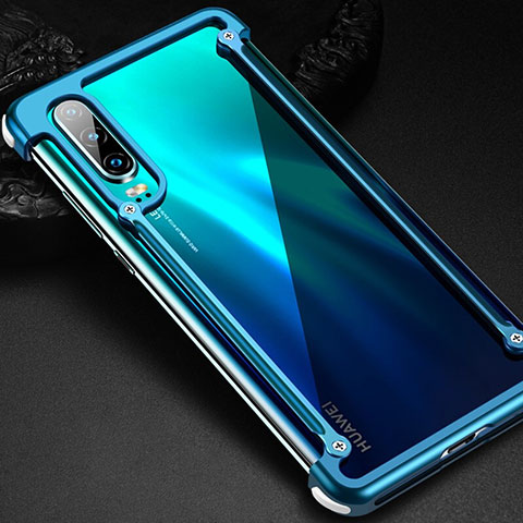 Custodia Lusso Alluminio Laterale Cover per Huawei P30 Blu