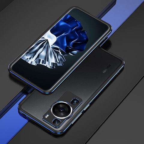 Custodia Lusso Alluminio Laterale Cover per Huawei P60 Pro Blu e Nero