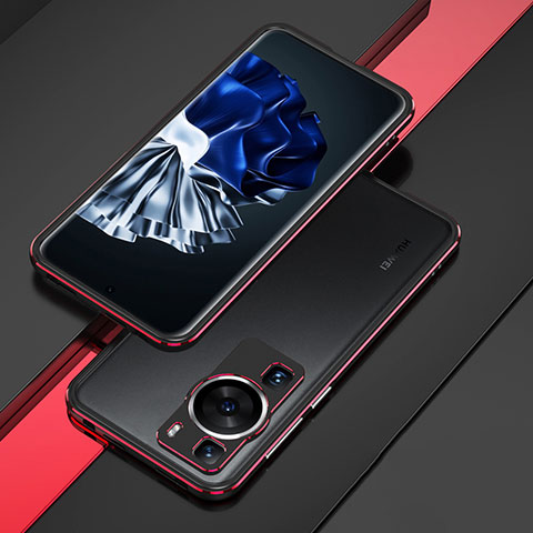 Custodia Lusso Alluminio Laterale Cover per Huawei P60 Pro Rosso e Nero