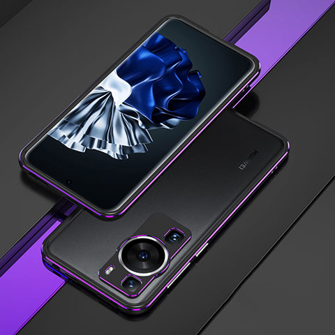 Custodia Lusso Alluminio Laterale Cover per Huawei P60 Pro Viola e Nero