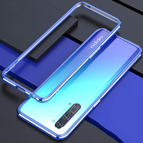 Custodia Lusso Alluminio Laterale Cover per Oppo Reno3 Blu