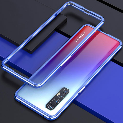 Custodia Lusso Alluminio Laterale Cover per Oppo Reno3 Pro Blu