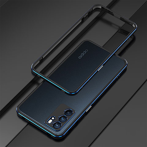 Custodia Lusso Alluminio Laterale Cover per Oppo Reno6 Pro 5G India Blu e Nero