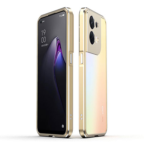 Custodia Lusso Alluminio Laterale Cover per Oppo Reno9 Pro 5G Oro