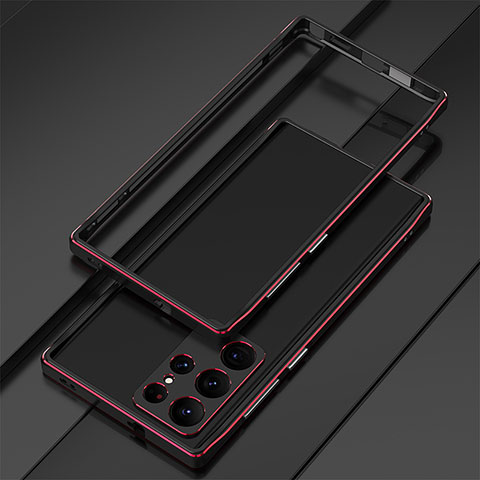 Custodia Lusso Alluminio Laterale Cover per Samsung Galaxy S24 Ultra 5G Rosso e Nero