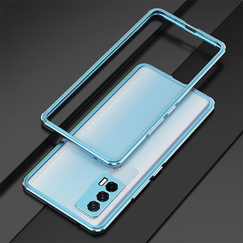 Custodia Lusso Alluminio Laterale Cover per Vivo iQOO 7 India 5G Cielo Blu