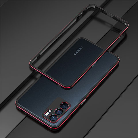 Custodia Lusso Alluminio Laterale Cover S01 per Oppo Reno6 5G Rosso e Nero