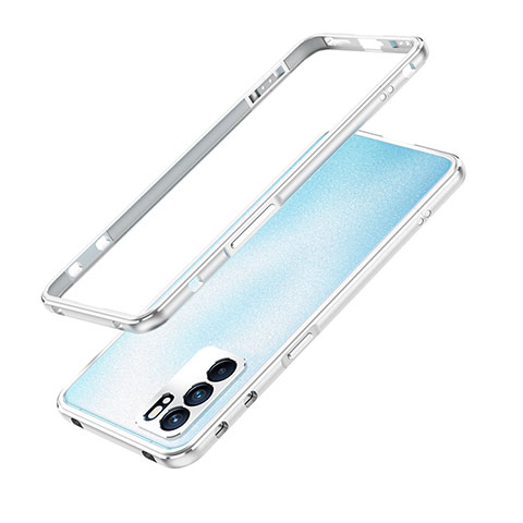 Custodia Lusso Alluminio Laterale Cover S01 per Oppo Reno6 Pro 5G India Argento