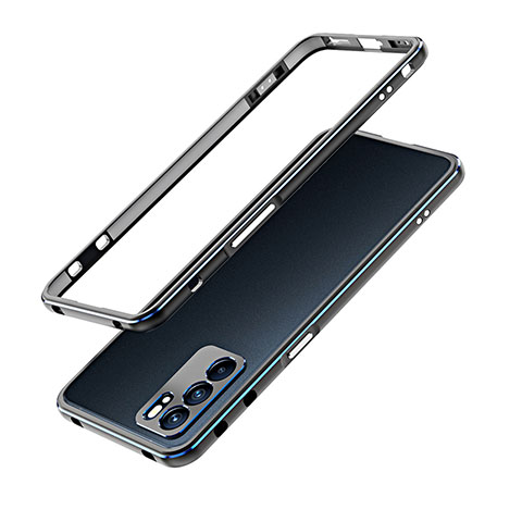 Custodia Lusso Alluminio Laterale Cover S01 per Oppo Reno6 Pro 5G India Blu e Nero