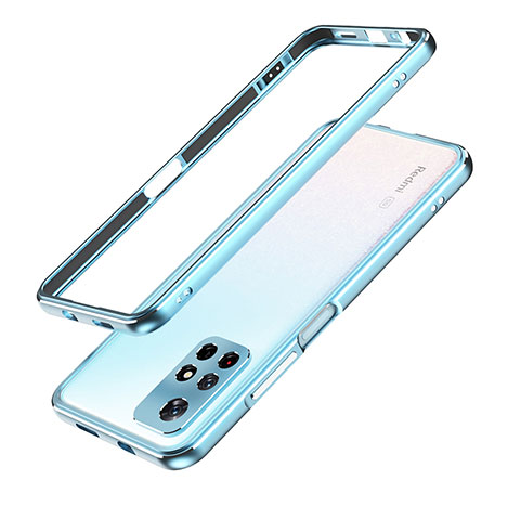 Custodia Lusso Alluminio Laterale Cover S01 per Xiaomi Redmi Note 11T 5G Argento e Blu