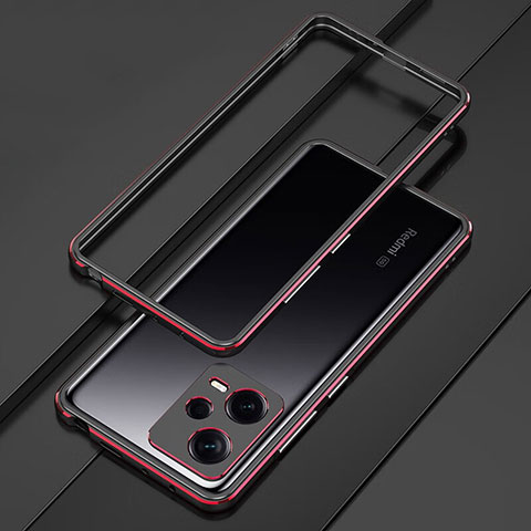 Custodia Lusso Alluminio Laterale Cover S01 per Xiaomi Redmi Note 12 Explorer Rosso e Nero