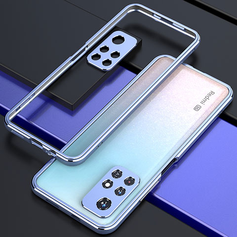 Custodia Lusso Alluminio Laterale Cover S02 per Xiaomi Poco M4 Pro 5G Argento e Blu