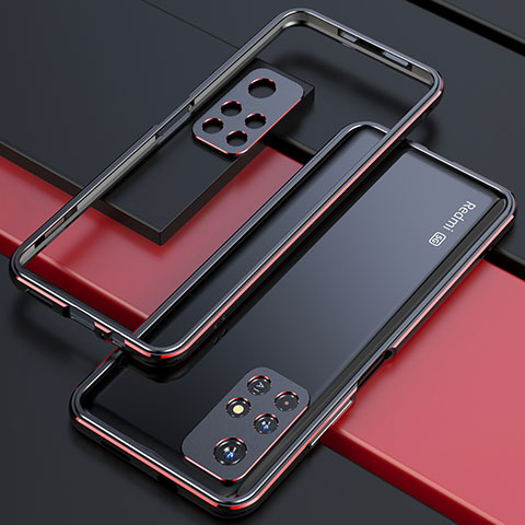 Custodia Lusso Alluminio Laterale Cover S02 per Xiaomi Poco M4 Pro 5G Rosso e Nero