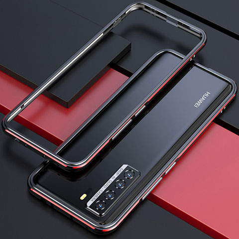 Custodia Lusso Alluminio Laterale Cover T01 per Huawei Nova 7 SE 5G Rosso e Nero