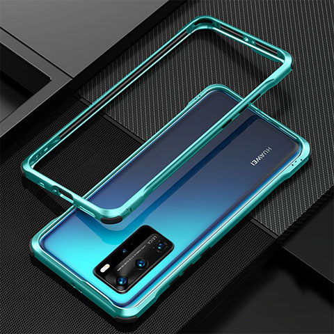 Custodia Lusso Alluminio Laterale Cover T01 per Huawei P40 Pro Ciano