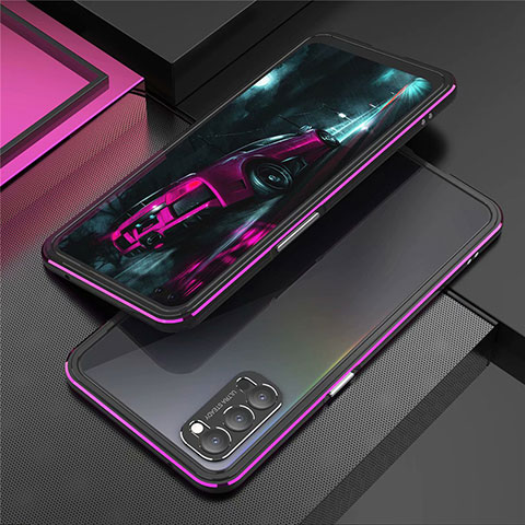 Custodia Lusso Alluminio Laterale Cover T01 per Oppo Reno4 Pro 5G Viola e Nero