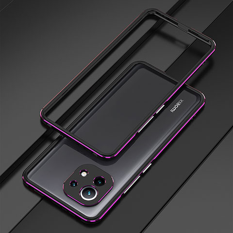 Custodia Lusso Alluminio Laterale Cover T01 per Xiaomi Mi 11 Lite 4G Viola