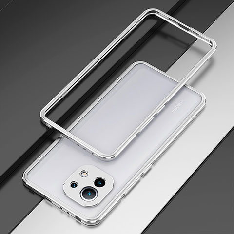 Custodia Lusso Alluminio Laterale Cover T01 per Xiaomi Mi 11 Lite 5G NE Argento