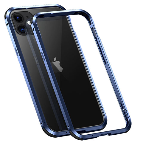 Custodia Lusso Alluminio Laterale Cover T02 per Apple iPhone 12 Blu