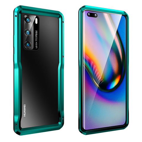 Custodia Lusso Alluminio Laterale Cover T02 per Huawei P40 Ciano