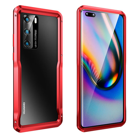 Custodia Lusso Alluminio Laterale Cover T02 per Huawei P40 Rosso