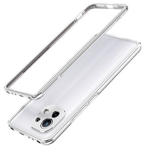 Custodia Lusso Alluminio Laterale Cover T02 per Xiaomi Mi 11 Lite 5G Argento