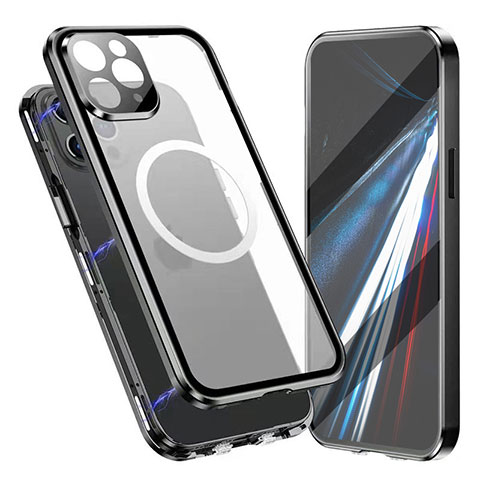 Custodia Lusso Alluminio Laterale Specchio 360 Gradi Cover con Mag-Safe Magnetic per Apple iPhone 16 Pro Max Nero