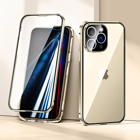 Custodia Lusso Alluminio Laterale Specchio 360 Gradi Cover LK1 per Apple iPhone 13 Pro Oro