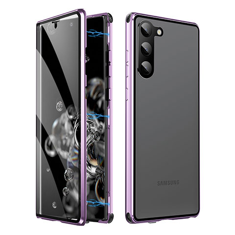 Custodia Lusso Alluminio Laterale Specchio 360 Gradi Cover LK1 per Samsung Galaxy S22 5G Viola