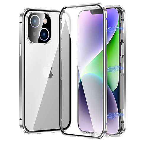 Custodia Lusso Alluminio Laterale Specchio 360 Gradi Cover LK2 per Apple iPhone 13 Argento