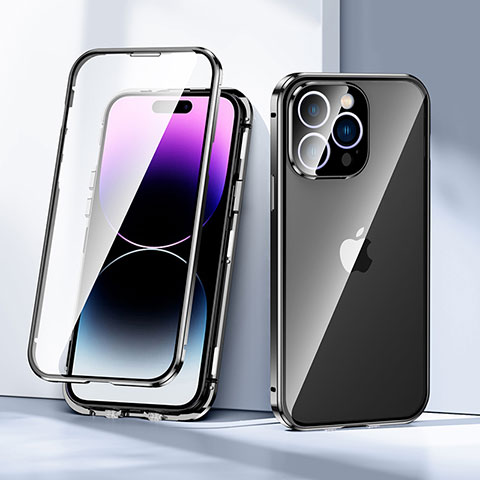 Custodia Lusso Alluminio Laterale Specchio 360 Gradi Cover LK2 per Apple iPhone 14 Pro Max Nero