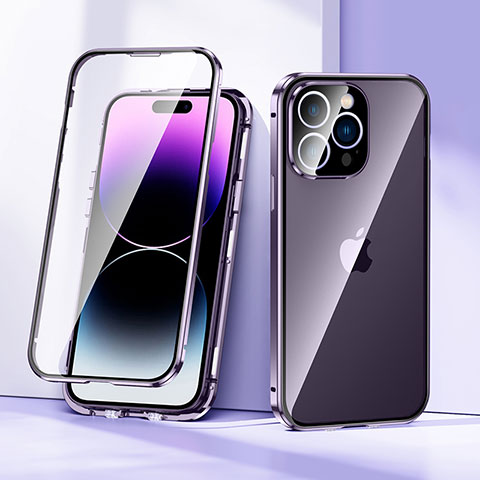 Custodia Lusso Alluminio Laterale Specchio 360 Gradi Cover LK2 per Apple iPhone 14 Pro Viola