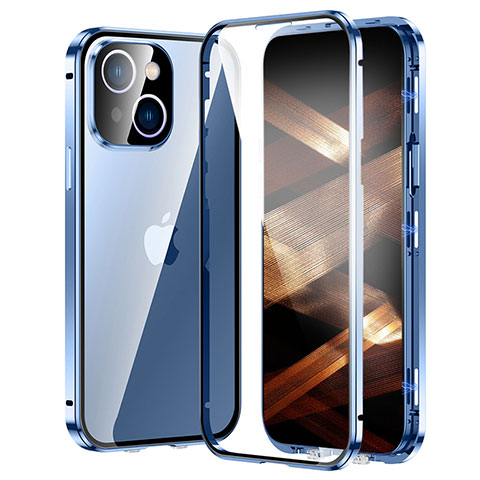 Custodia Lusso Alluminio Laterale Specchio 360 Gradi Cover LK2 per Apple iPhone 15 Blu